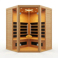 Far Infrared Corner Sauna Built for Home Wellness, 2-Person Capacity, Hemlock Wood, LCD Controls