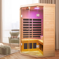 Far Infrared Corner Sauna Built for Home Wellness, 2-Person Capacity, Hemlock Wood, LCD Controls — product view 10