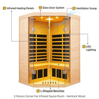 Far Infrared Corner Sauna Built for Home Wellness, 2-Person Capacity, Hemlock Wood, LCD Controls — product view 3