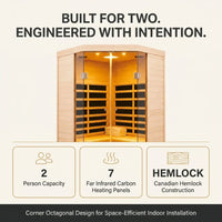 Far Infrared Corner Sauna Built for Home Wellness, 2-Person Capacity, Hemlock Wood, LCD Controls — product view 6