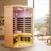 Far Infrared Corner Sauna Built for Home Wellness, 2-Person Capacity, Hemlock Wood, LCD Controls — product view 8
