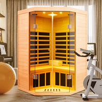 Far Infrared Corner Sauna Built for Home Wellness, 2-Person Capacity, Hemlock Wood, LCD Controls — product view 9