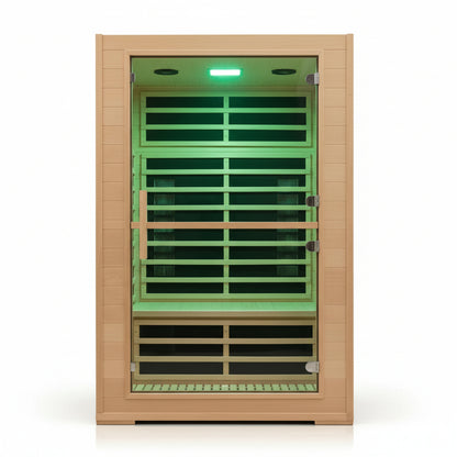 2 Person Far Infrared Sauna with Smart APP Control, 2000W Low EMF Wooden Infrared Sauna Room for Home, 8 Carbon Mica Heating Panels Wellness Sauna, Canadian Hemlock Indoor Spa for Home Relaxation
