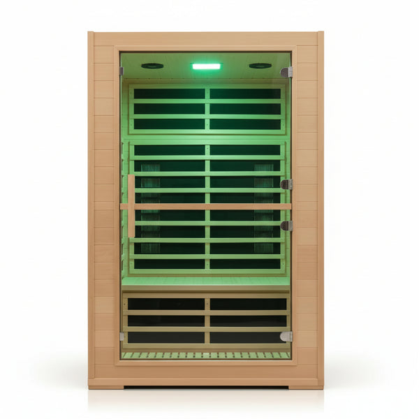 2 Person Far Infrared Sauna with Smart APP Control, 2000W Low EMF Wooden Infrared Sauna Room for Home, 8 Carbon Mica Heating Panels Wellness Sauna, Canadian Hemlock Indoor Spa for Home Relaxation