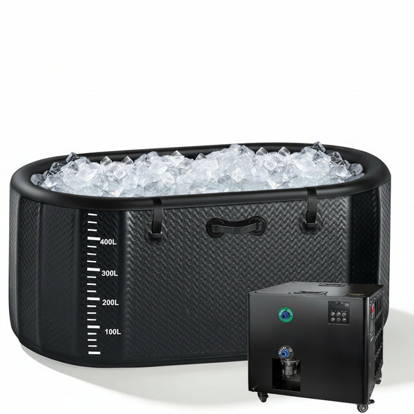 Cold Plunge Tub, 248 Gallon, 1 Horsepower, Heavy-Duty Ice Bath Tub for Athletes with Hot & Cold, Portable Inflatable Plunge Chiller with Water Treatment Kit, Immersion Therapy, Wifi (Black, 1 Set)