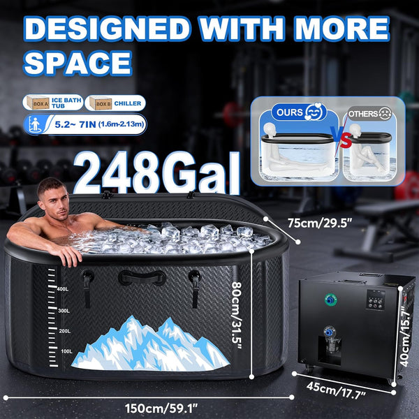 248-Gallon 1HP Inflatable Cold Plunge Tub with Hot & Cold