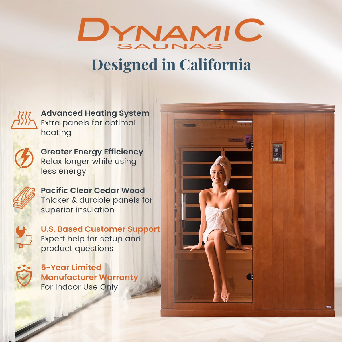 Madrid Elite 3 Person Low EMF Infrared Lighting Home Sauna — product view 2