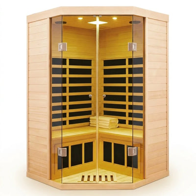 2-Person Corner Far Infrared Sauna – Hemlock, LCD Controls