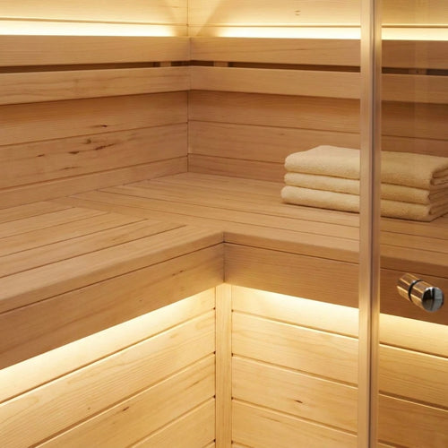 Featured feature 2: 2-Person Corner Far Infrared Sauna Room - Hemlock Wood, Deluxe Transparent Glass Front, Large Capacity Home Sauna