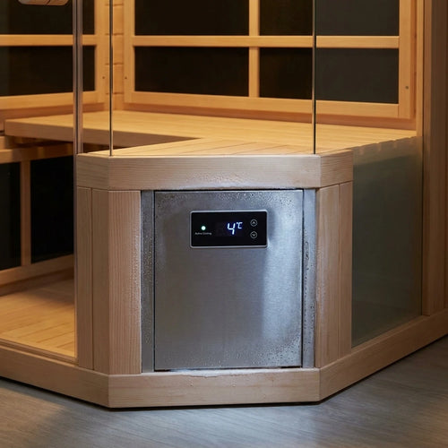 Featured feature 3: 2-Person Corner Far Infrared Sauna Room - Hemlock Wood, Deluxe Transparent Glass Front, Large Capacity Home Sauna
