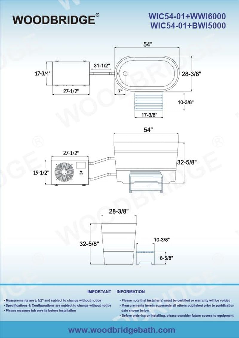 WOODBRIDGE 54" Indoor Cold Plunge Tub W/ 1.3 HP White Chiller – Rapid Cooling & Heating, Ozone Sanitation, Filter Circulation System, Wifi-Enabled & Remote Control via APP, Insulated Tub Cover — product view 6